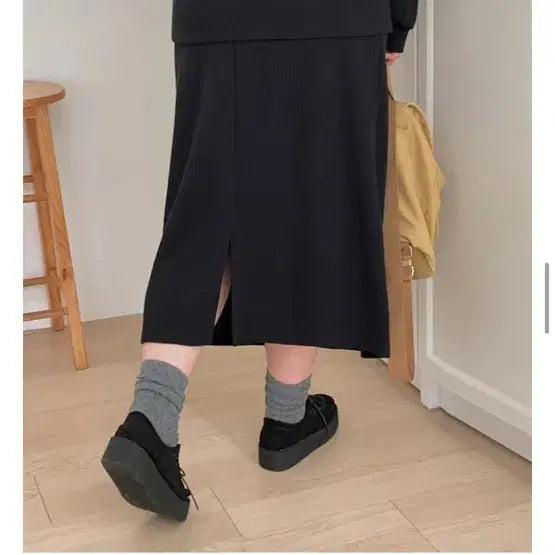 [BUNJANG] Romistory Plus Size Ribbed Skirt - Black / 로미스토리 빅사이즈 골지치마 블랙 (새옷/33-34사이즈)
