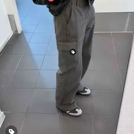 [BUNJANG] Pocket Cargo Cotton Wide-leg Pants / 포켓 카고 코튼 와이드업 바지 그레이 s (에이블리 구매)