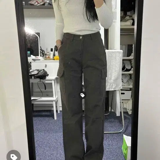 [BUNJANG] Pocket Cargo Cotton Wide-leg Pants / 포켓 카고 코튼 와이드업 바지 그레이 s (에이블리 구매)