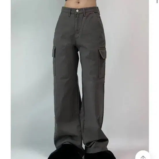 [BUNJANG] Pocket Cargo Cotton Wide-leg Pants / 포켓 카고 코튼 와이드업 바지 그레이 s (에이블리 구매)