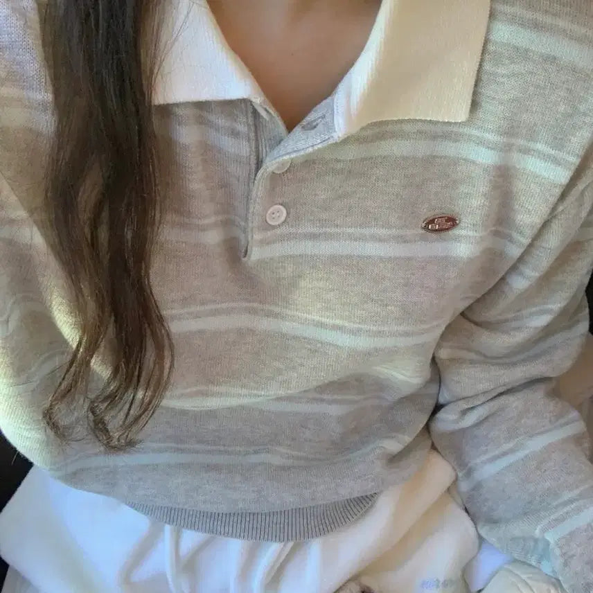 [BUNJANG] Aubein Bongbong Striped Collar Knit / 어베인 봉봉 스트라이프 카라 니트