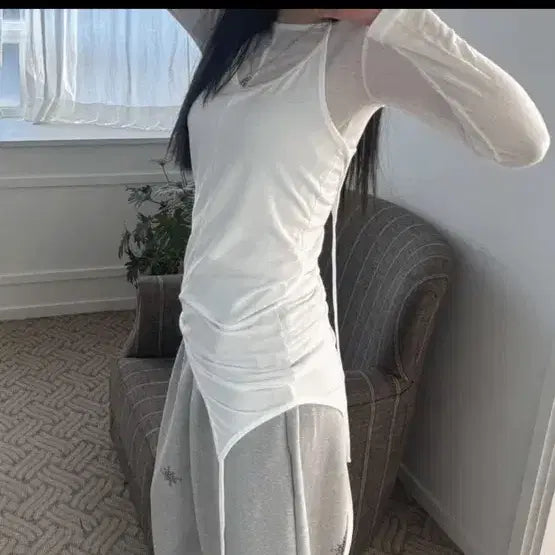 [BUNJANG] A-bly Layered Cami Dress White / 에이블리 주도 - 레이어드 나시 원피스