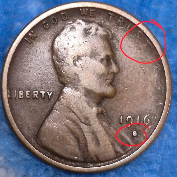 [BUNJANG] 1916 S Lincoln Cent - Center Strike Error Coin with Casting Wear / 1916-S 링컨 센트. 주조마모 뒷면 센타 스트라잌. 오퍼 에러 주화