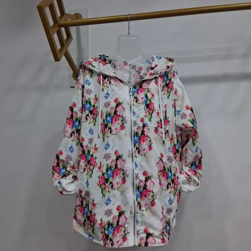 [BUNJANG] Floral Pattern Hooded Zip-up Jacket / 여성 플라워 패턴 후드집업 77까지  벨트 별도로