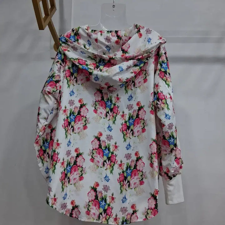 [BUNJANG] Floral Pattern Hooded Zip-up Jacket / 여성 플라워 패턴 후드집업 77까지  벨트 별도로