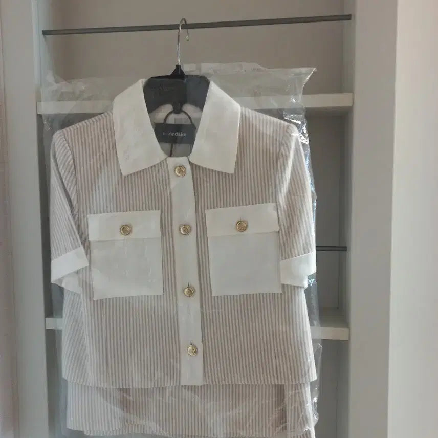 [SOLD OUT] 새상품 마리끌레르 스트라이프 셋업 베이지, 36(44)
