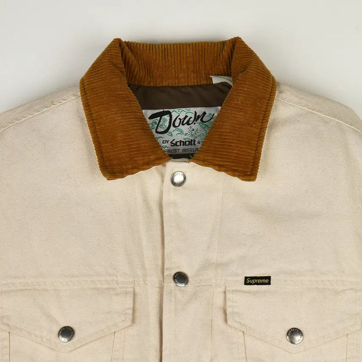 [BUNJANG] Supreme x Schott Canvas Down Trucker Jacket Natural / [S] 슈프림 x 쇼트 캔버스 다운 트러커 자켓 내츄럴 - 22FW
