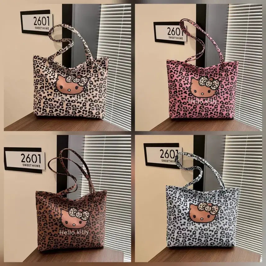 [BUNJANG] Hello Kitty Leopard Print Tote Bag Shoulder Bag / 헬로키티 레오파드 호피 토트백 숄더백 가방