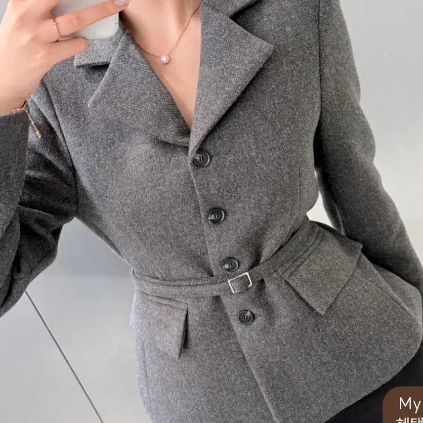 [BUNJANG] High-Quality Buttoned Collar Belted Jacket / 원가97[새상품]국내제작 하이퀄리티 단추 카라 벨트 자켓 라이트미