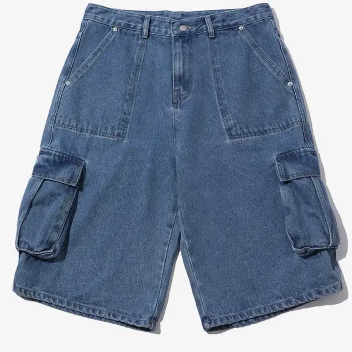 [BUNJANG] Bermuda Fatigue Cargo Denim Pants Indigo S / 버뮤다 퍼티그 카고 데님 팬츠 인디고 s