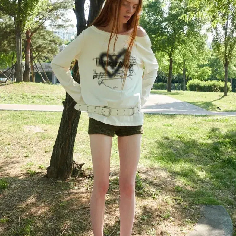 [BUNJANG] Seric Heart Boatneck Top / [새상품] 세릭 하트 보트넥 탑 heart boatneck top