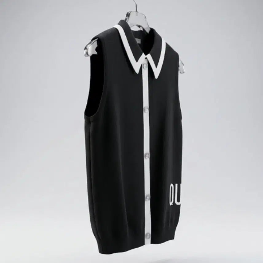 [BUNJANG] Green Queen Color Block Knit Vest BK / 여성L/ 그린퀸 카라 배색 니트조끼BK 21-115