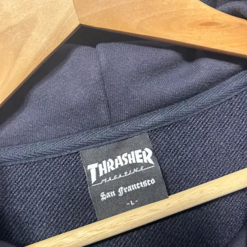 [BUNJANG] Thrasher Black Flame Logo Hoodie L / 트래셔 블랙 불꽃 로고 후드티 L