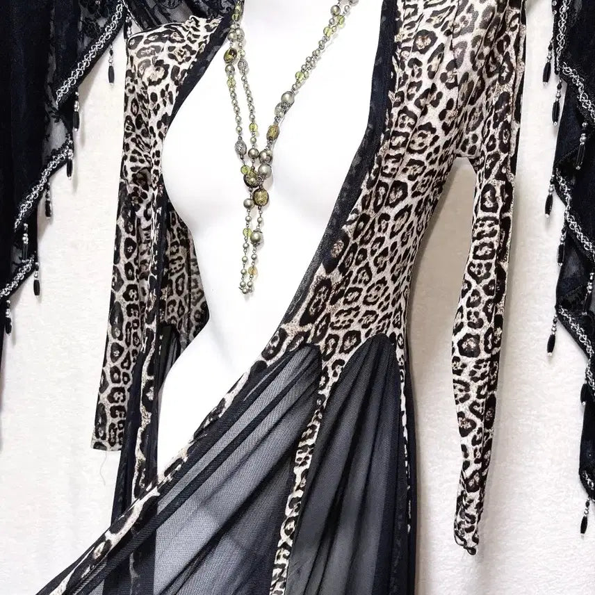 [BUNJANG] Leopard Print Drape Long Cardigan Robe / 레오파드 호피 오네갸루 드레이프 롱가디건 로브 고딕 고스 펑크 핀터