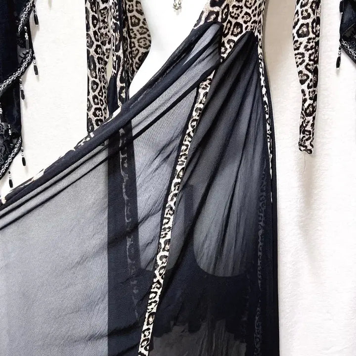 [BUNJANG] Leopard Print Drape Long Cardigan Robe / 레오파드 호피 오네갸루 드레이프 롱가디건 로브 고딕 고스 펑크 핀터