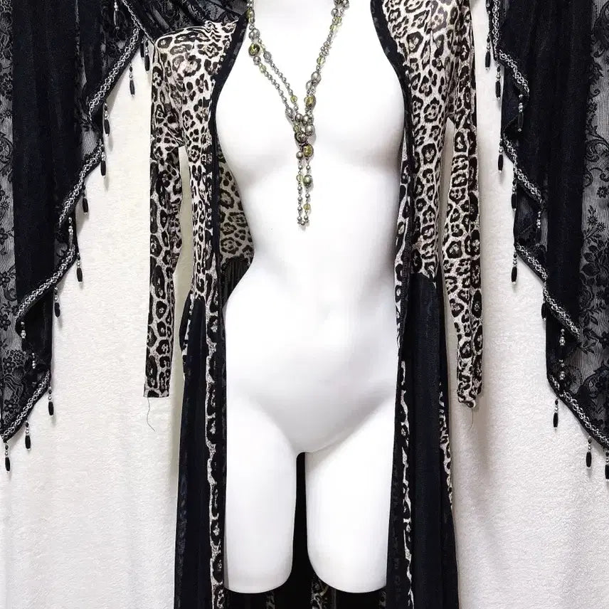 [BUNJANG] Leopard Print Drape Long Cardigan Robe / 레오파드 호피 오네갸루 드레이프 롱가디건 로브 고딕 고스 펑크 핀터
