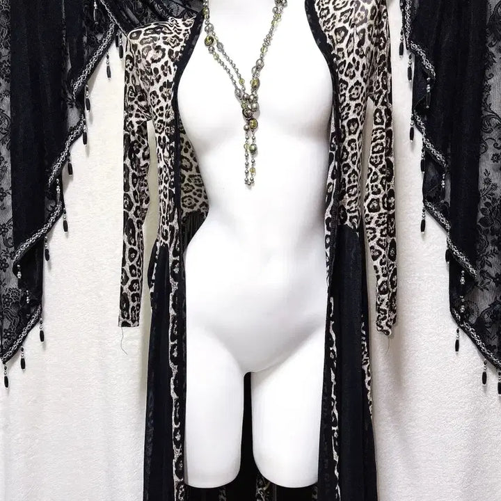 [BUNJANG] Leopard Print Drape Long Cardigan Robe / 레오파드 호피 오네갸루 드레이프 롱가디건 로브 고딕 고스 펑크 핀터
