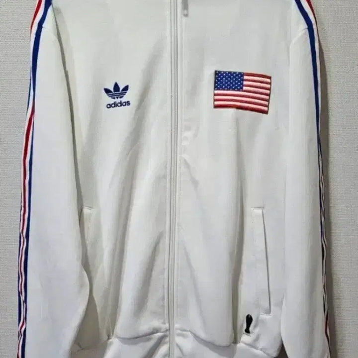 [BUNJANG] Adidas USA White Track Top Jacket / 아디다스 희귀 성조기 미국 USA 화이트 트랙탑 져지집업 100/L