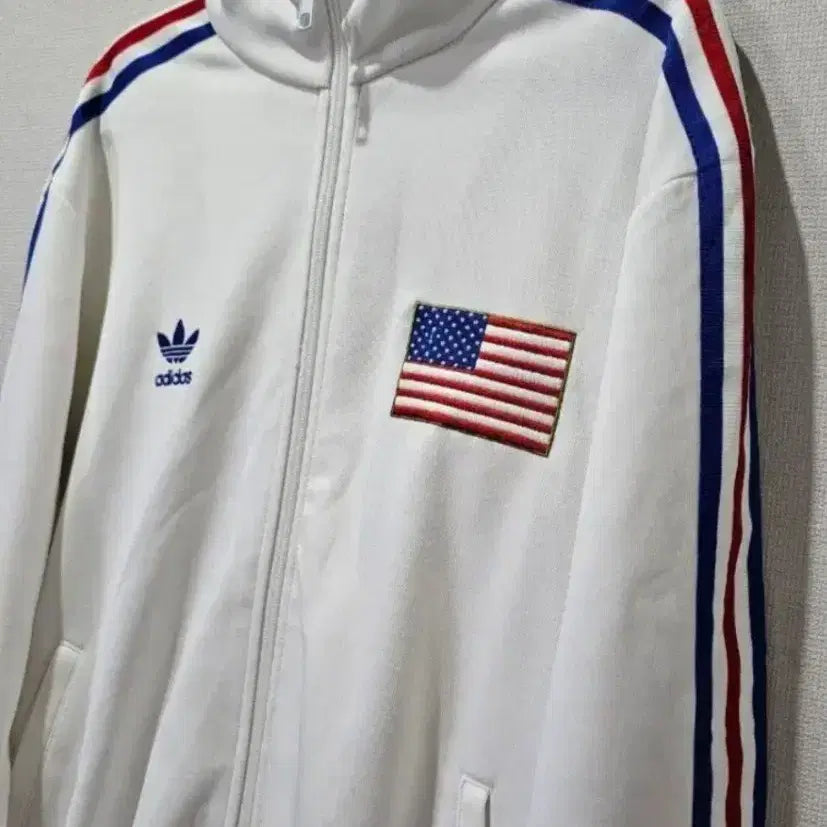 [BUNJANG] Adidas USA White Track Top Jacket / 아디다스 희귀 성조기 미국 USA 화이트 트랙탑 져지집업 100/L