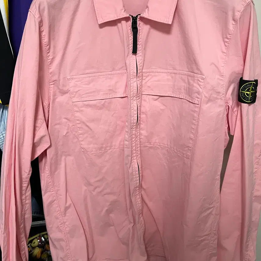 [BUNJANG] Stone Island Pink Shirt Jacket / 스톤아일랜드 핑크색 셔츠 자켓