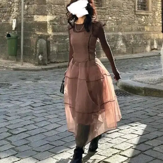 [BUNJANG] Pleats Lace Up Organza Dress Bundle Set / 플레따 레이스업 오간자 S 드레스+스커트+이너티 일괄  - 품절상품