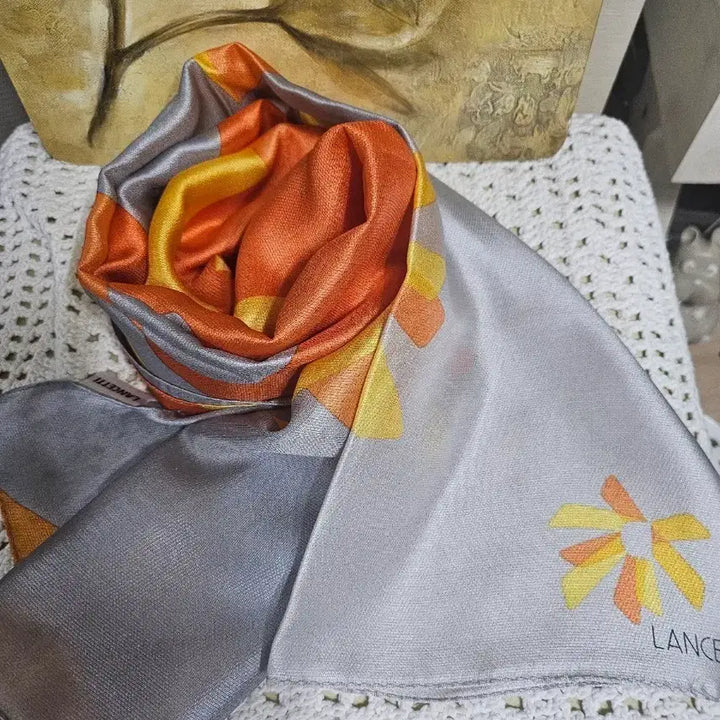 [BUNJANG] Lancetti Silk Scarf (Orange/Gray) / 란체티 실크 스카프 오렌지/회색