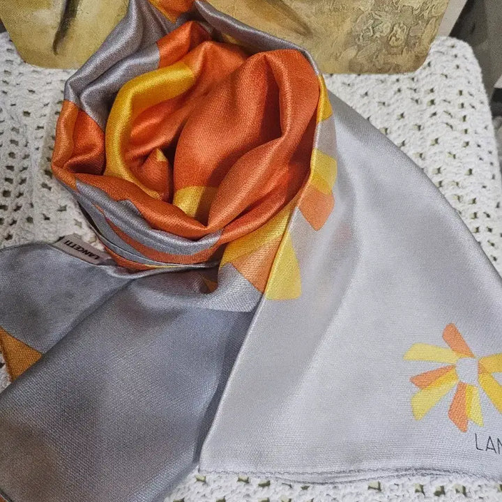 [BUNJANG] Lancetti Silk Scarf (Orange/Gray) / 란체티 실크 스카프 오렌지/회색