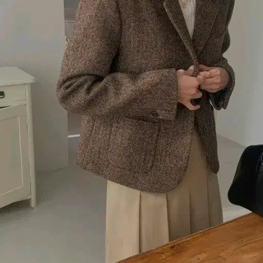 [BUNJANG] 위드윤 브라운 헤링본 자켓 여성자켓 / 위드윤 브라운 헤링본 자켓 여성자켓