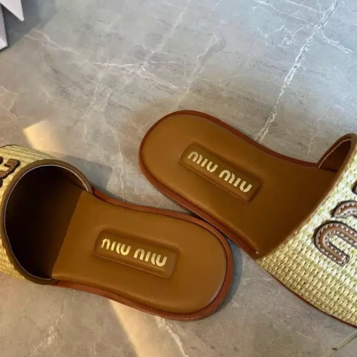 [BUNJANG] Miu Miu Raffia Espadrille Wedge Sandals / 미우미우 라피아 짠 샌들