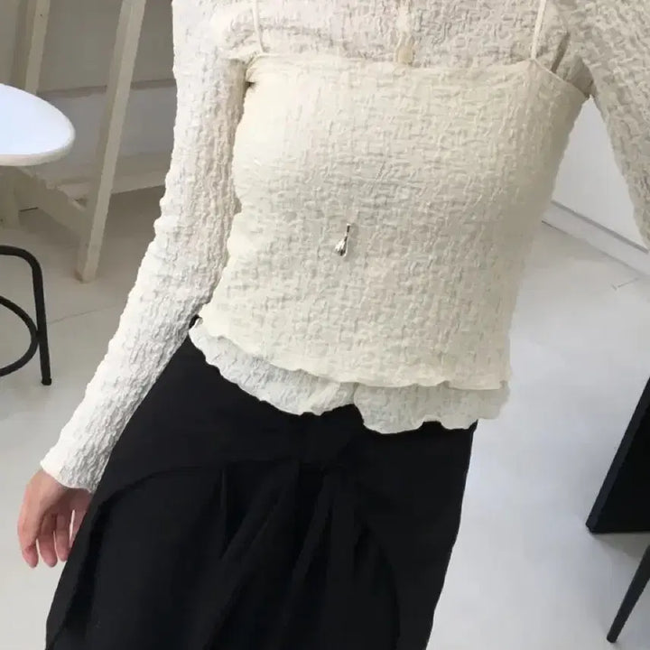 [BUNJANG] Wrinkle Sleeveless Cardigan Set - Cream / [새상품/하객룩] 링클 나시 가디건 세트 -크림