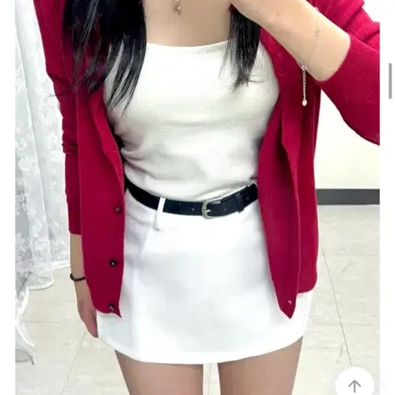[BUNJANG] Belted Mini Skirt - White / 벨트 팬츠 스커트 화이트