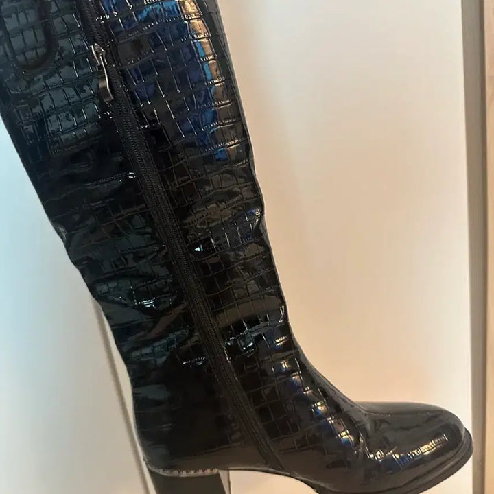 [BUNJANG] Black Crocodile Long Boots / 블랙 크로커다일 롱부츠