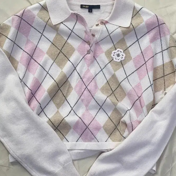 [BUNJANG] Maje Clover Argyle Wool Blend Knit / 마쥬 maje 클로버 아가일 울 블랜드 니트