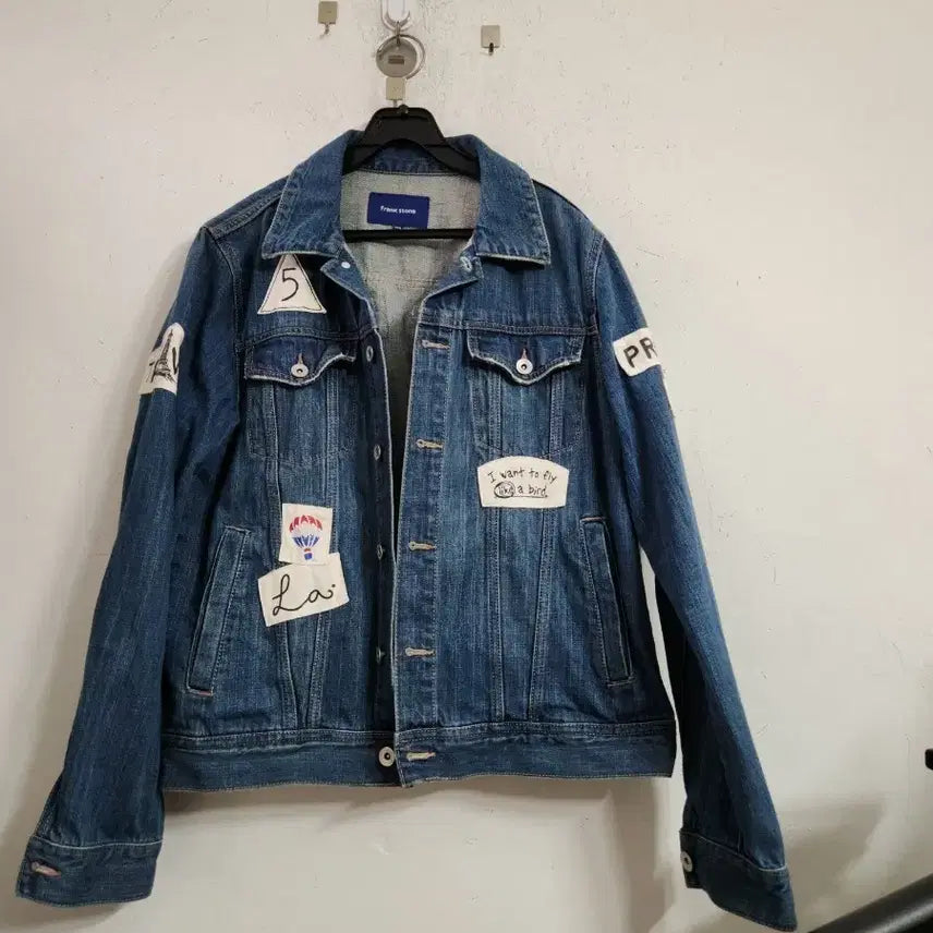 [BUNJANG] Frank Stone Denim Jacket with Patch / 프랭크스톤 데님 자켓 청자켓 패치 장식