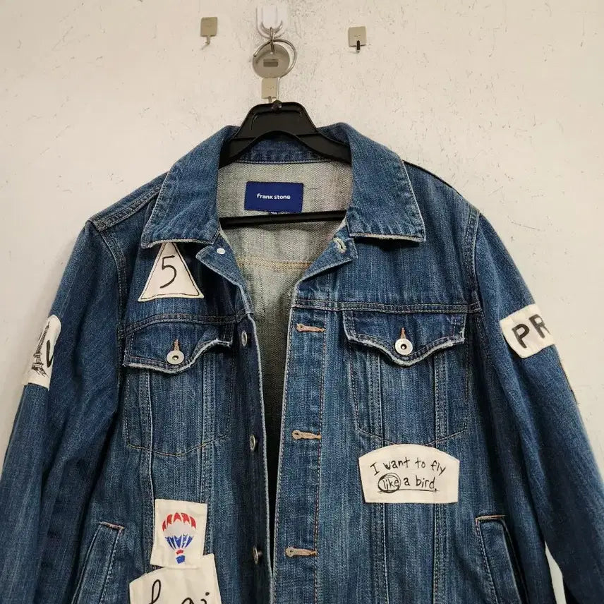 [BUNJANG] Frank Stone Denim Jacket with Patch / 프랭크스톤 데님 자켓 청자켓 패치 장식