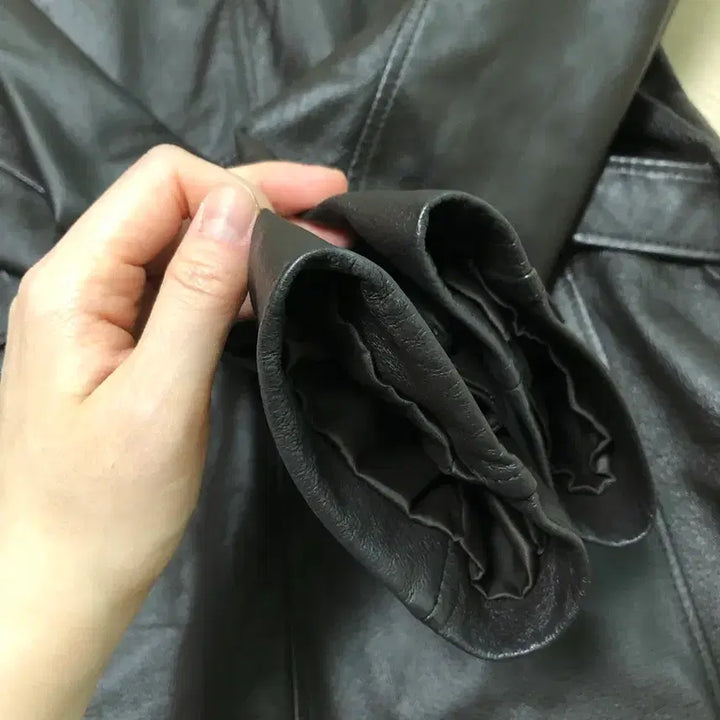 [BUNJANG] L Comme Ca Hidden Button Pigskin Leather Jacket with Belt - Vintage / L co mme ca ism 히든버튼 돼지가죽 자켓 벨트포함 일본빈티지
