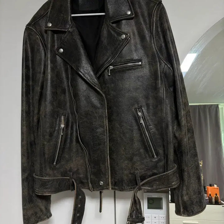 [BUNJANG] AllSaints Hank Crêpe Leather Jacket / 올세인츠 행크 바이커 크랙 레더 가죽 자켓