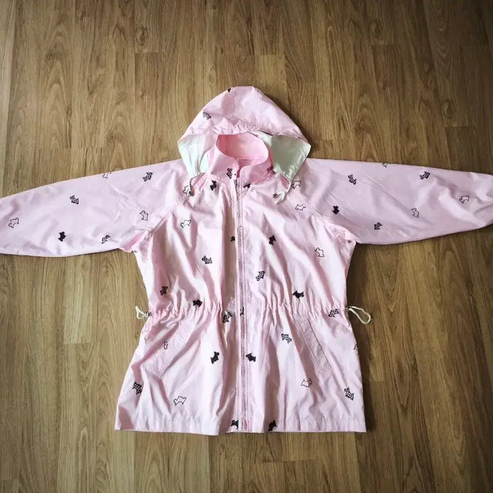 [BUNJANG] Pink Dog Pattern Hooded Windbreaker Jacket / 핑크색 강아지 패턴 후드 바람막이 점퍼