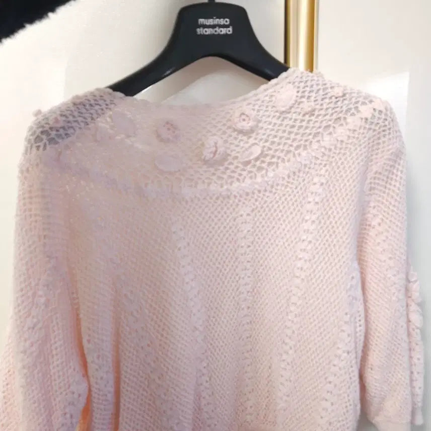 [SOLD OUT] 일본 빈티지 크로셰 니트 반팔 긴팔 가디건 핑크