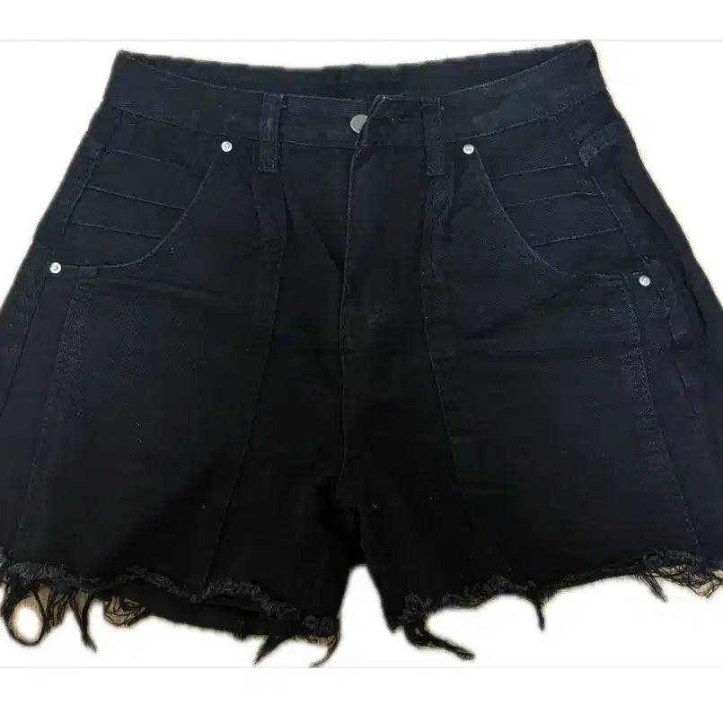 [BUNJANG] A-Line Cut Black Denim Shorts / A라인 절개 포인트 흑청반바지