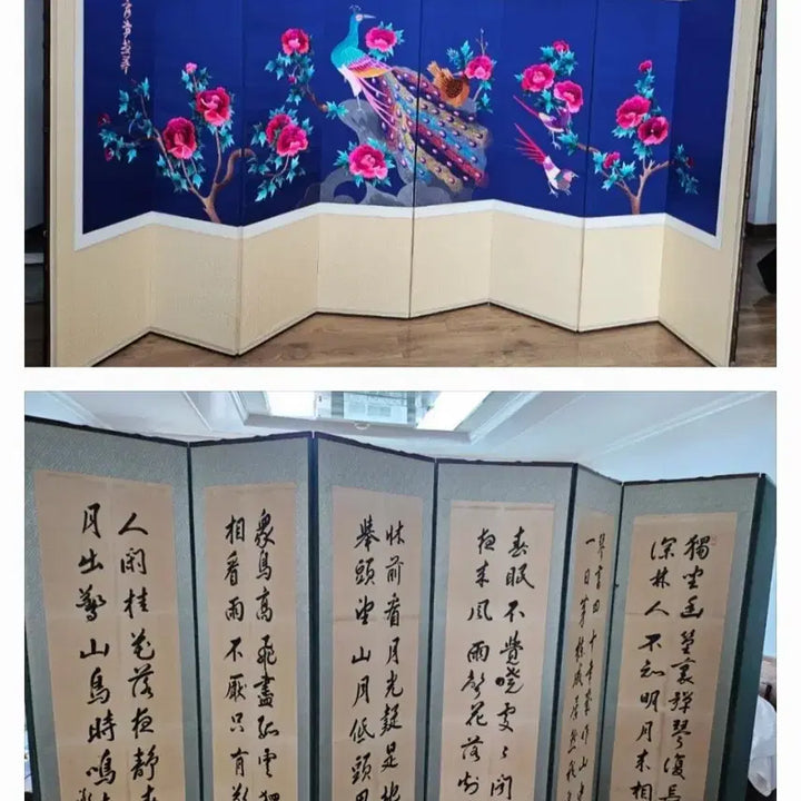 [SOLD OUT] 자수 병풍 공작 모란 8폭