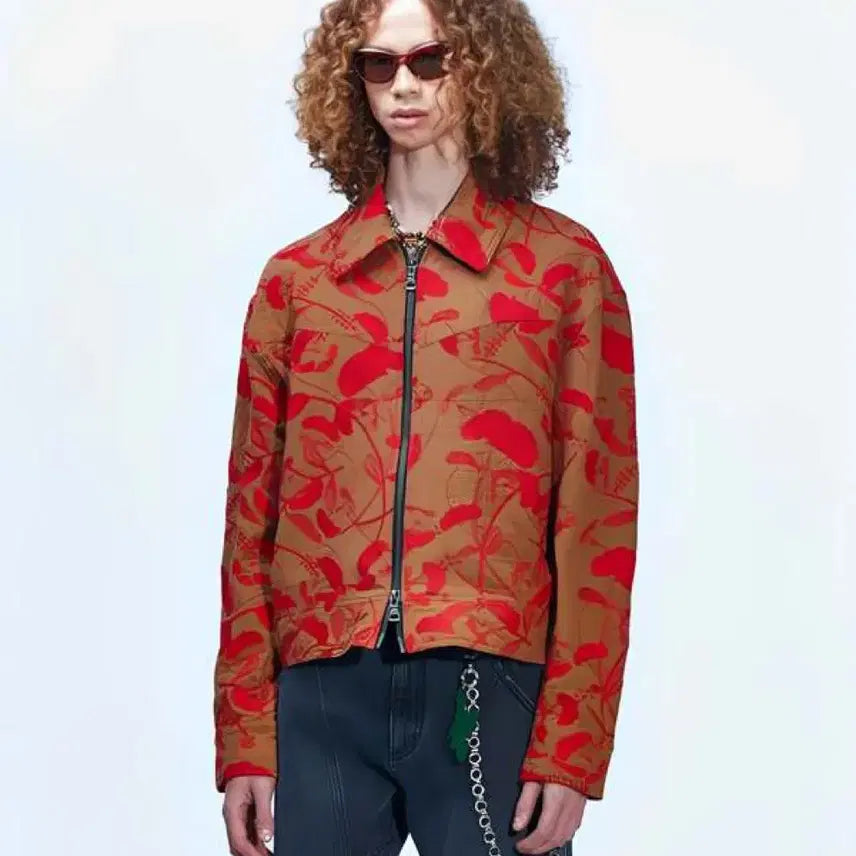 [BUNJANG] Floral Pattern Brown Jacket / 플라워 패턴 브라운 자켓