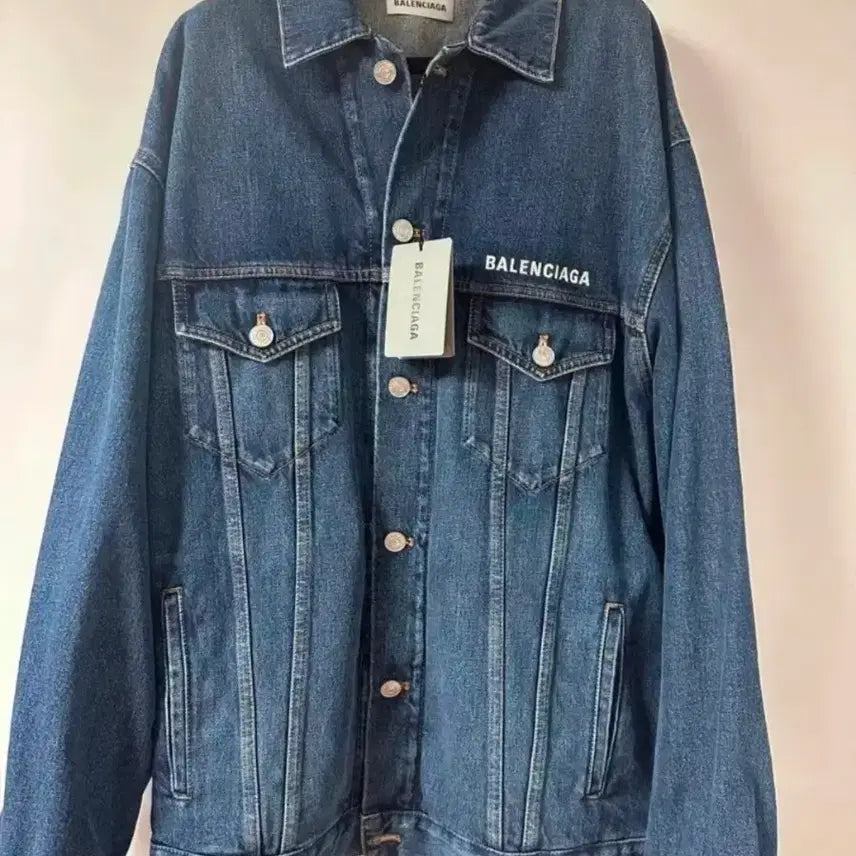 [BUNJANG] Balenciaga Logo Printed Denim Trucker Jacket / 발렌시아가 오버핏 로고 프린팅 데님 트러커 자켓