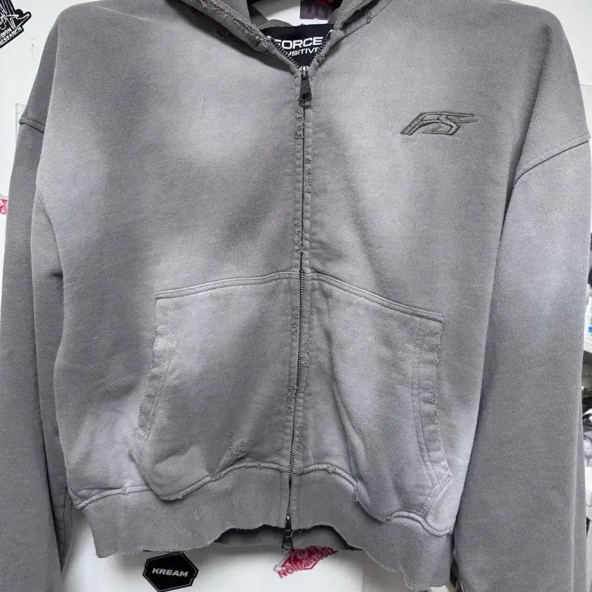 [BUNJANG] Post Sensitive Washed Crop Hoodie Zip-up / 포스센스티브 워시드 크롭 후드집업 GR