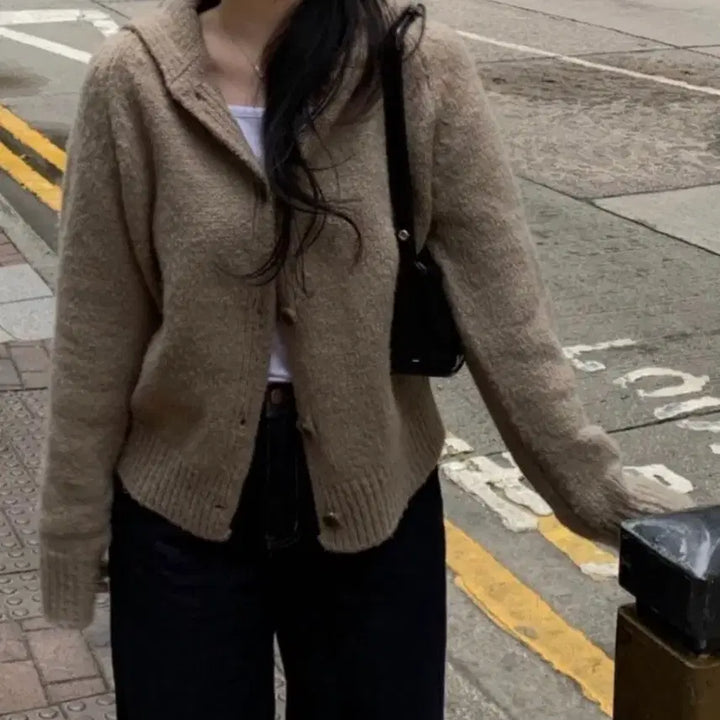 [BUNJANG] Atog Raglan Button Hooded Cardigan (Moca) / 아토그 후드 래글런 단추 가디건(모카)
