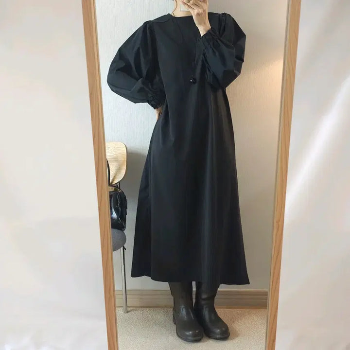 [BUNJANG] Samansa Mos2 Long Dress Black / (F)일본 Samansa Mos2 여성 롱 원피스 긴팔 블랙 W2950