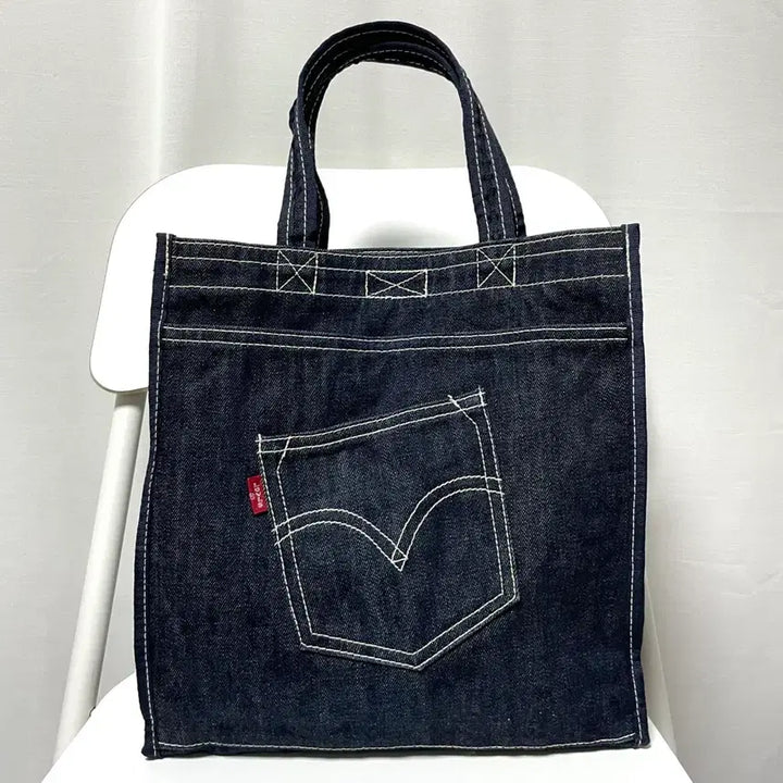 [SOLD OUT] 리바이스 데님 스티치 사각 소형 에코백 토트백 보조가방 _ 진청