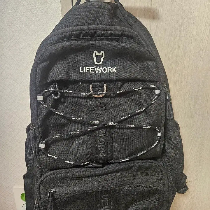 [BUNJANG] LifeWork Black Mesh Pocket String Backpack Bag / 라이프워크 블랙 메쉬포켓 스트링 백팩 가방