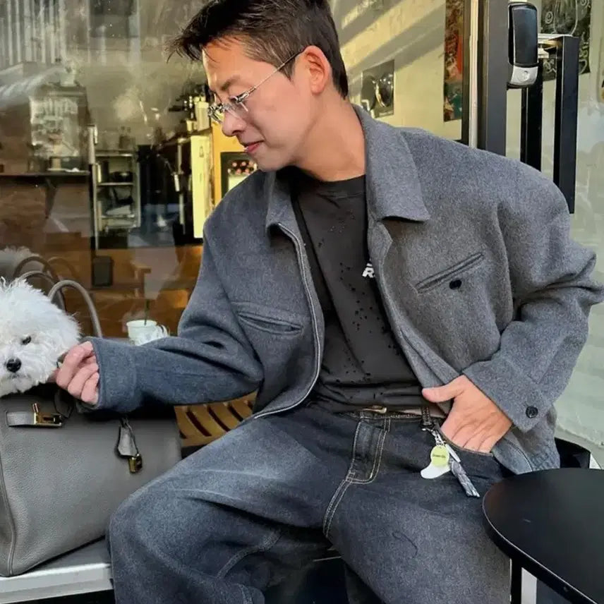 [BUNJANG] Intempo Mood Wool Blouson Gray Jacket / [L] 인템포무드 울 블루종 그레이 자켓
