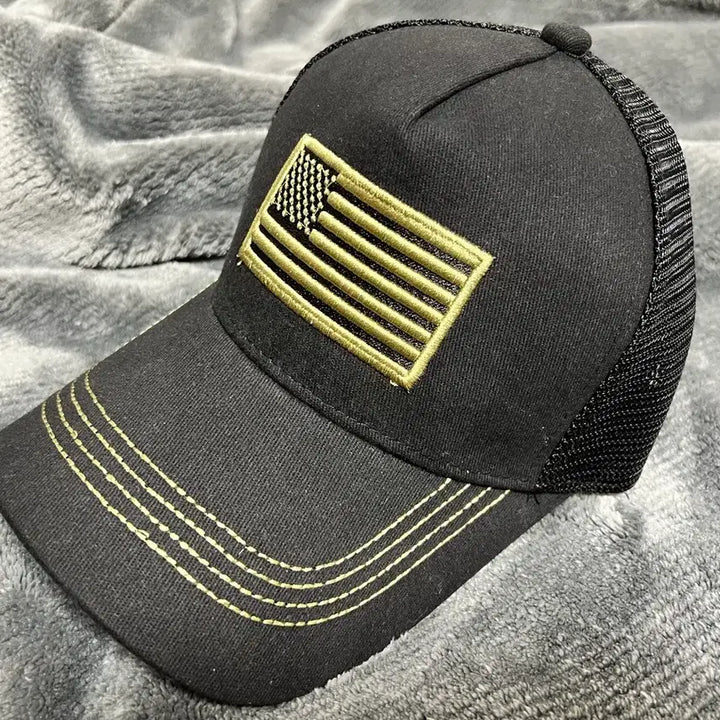 [BUNJANG] American Flag Patch Camo Trucker Cap / 미국 국기 패치 카모 트러커캡